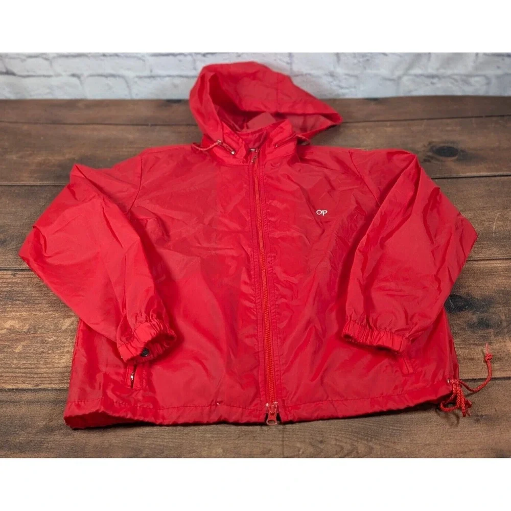 Vintage Ocean Pacific OP 80s Red Windbreaker Jacket Mens Size Medium w/Hood